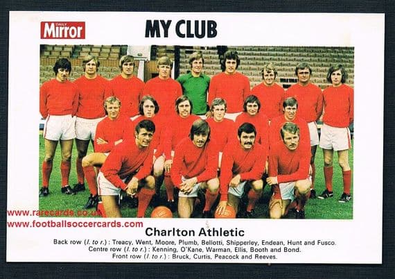1970 My Club Daily Mirror postcard-size card Charlton Athletic