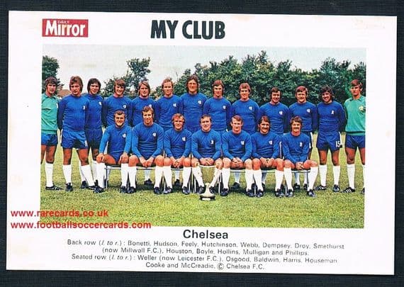 1970 My Club Daily Mirror postcard-size card Chelsea
