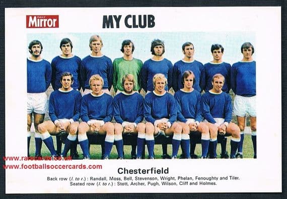 1970 My Club Daily Mirror postcard-size card Chesterfield