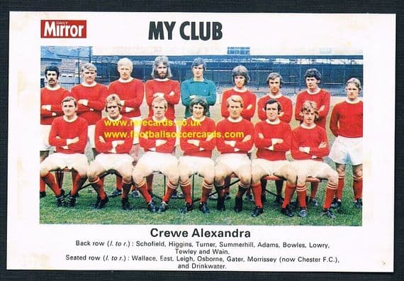 1970 My Club Daily Mirror postcard-size card Crewe Alexandra