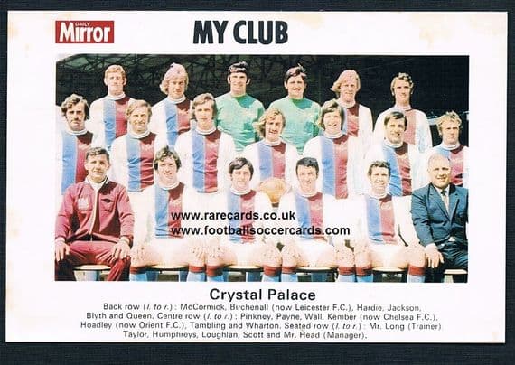 1970 My Club Daily Mirror postcard-size card Crystal Palace