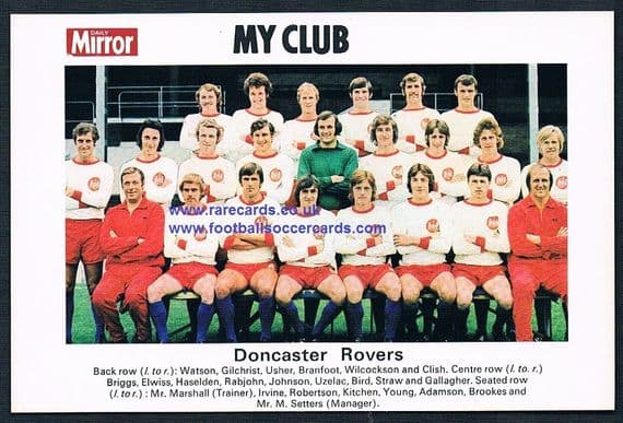 1970 My Club Daily Mirror postcard-size card Doncaster Rovers