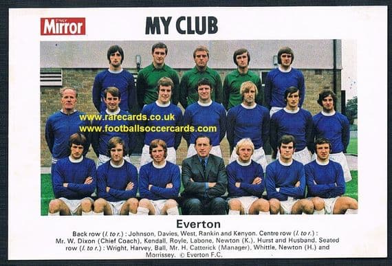 1970 My Club Daily Mirror postcard-size card Everton