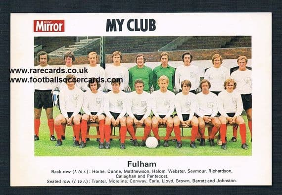 1970 My Club Daily Mirror postcard-size card Fulham