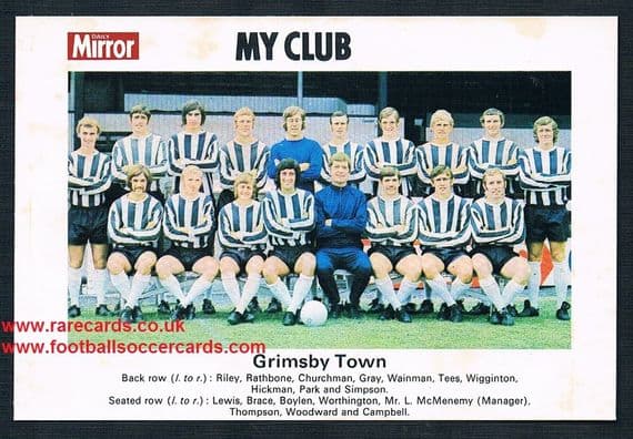 1970 My Club Daily Mirror postcard-size card Grimsby Town