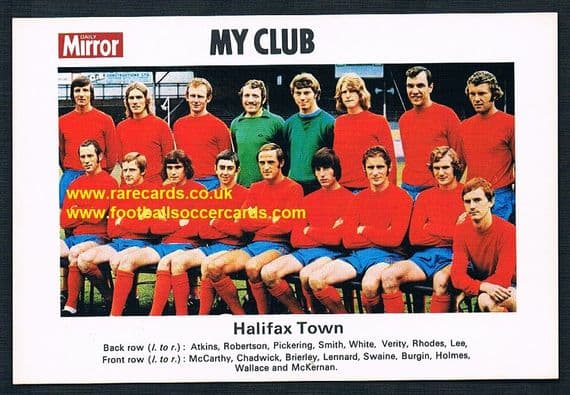 1970 My Club Daily Mirror postcard-size card Halifax Town