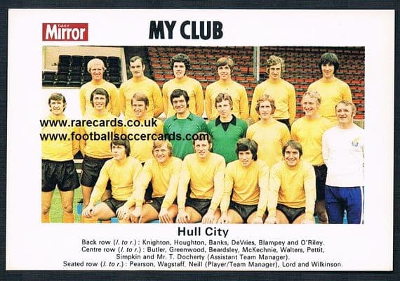1970 My Club Daily Mirror postcard-size card Hull City