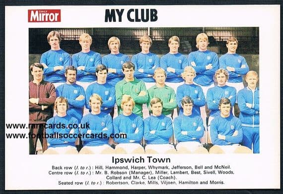 1970 My Club Daily Mirror postcard-size card Ipswich Town