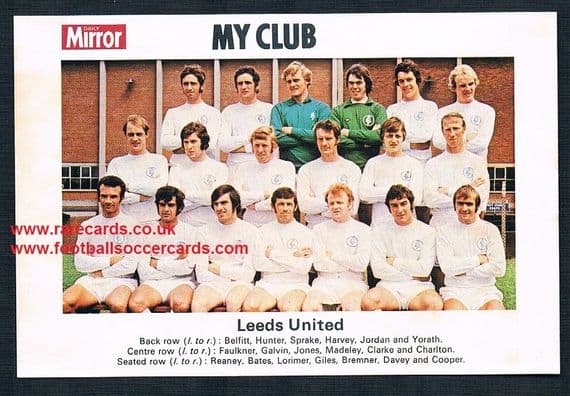 1970 My Club Daily Mirror postcard-size card Leeds United