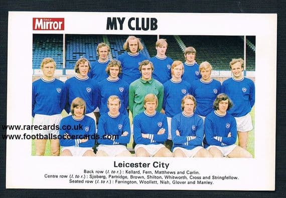 1970 My Club Daily Mirror postcard-size card Leicester City