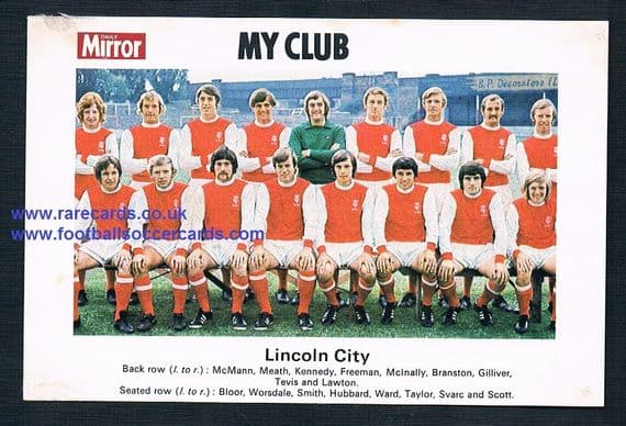 1970 My Club Daily Mirror postcard-size card Lincoln City