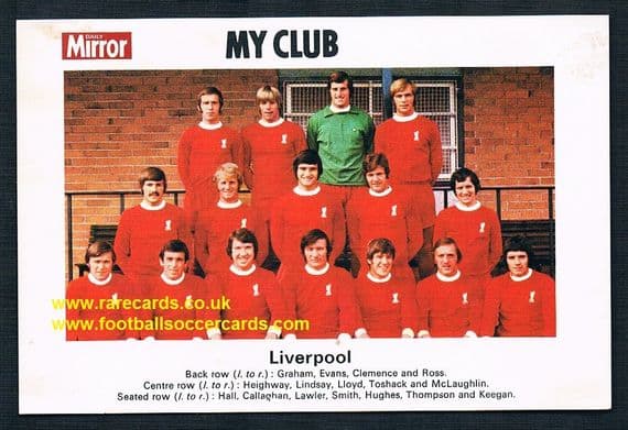 1970 My Club Daily Mirror postcard-size card Liverpool
