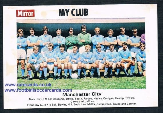 1970 My Club Daily Mirror postcard-size card Manchester City