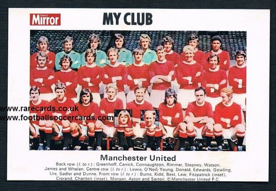 1970 My Club Daily Mirror postcard-size card Manchester United & George Best