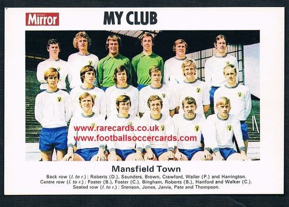 1970 My Club Daily Mirror postcard-size card Mansfield Town