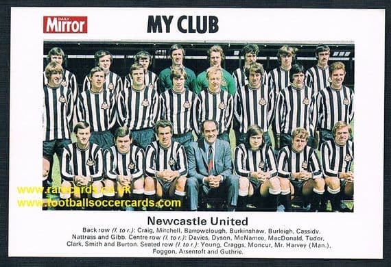 1970 My Club Daily Mirror postcard-size card Newcastle United