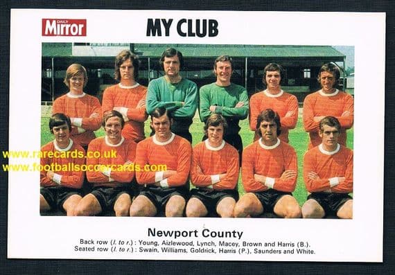 1970 My Club Daily Mirror postcard-size card Newport County
