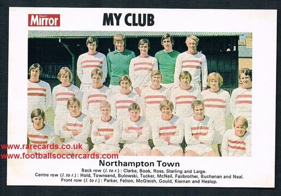 1970 My Club Daily Mirror postcard-size card Northampton Town