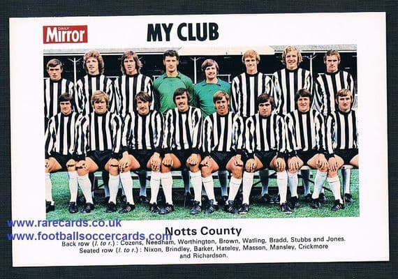 1970 My Club Daily Mirror postcard-size card Notts County