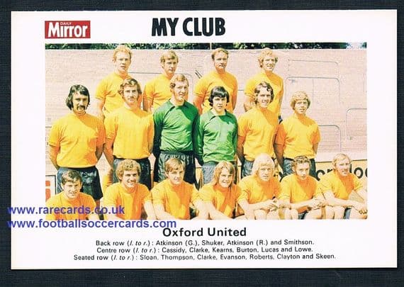 1970 My Club Daily Mirror postcard-size card Oxford United
