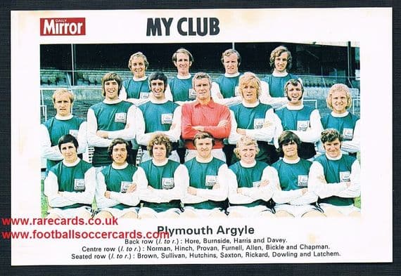 1970 My Club Daily Mirror postcard-size card Plymouth Argyle
