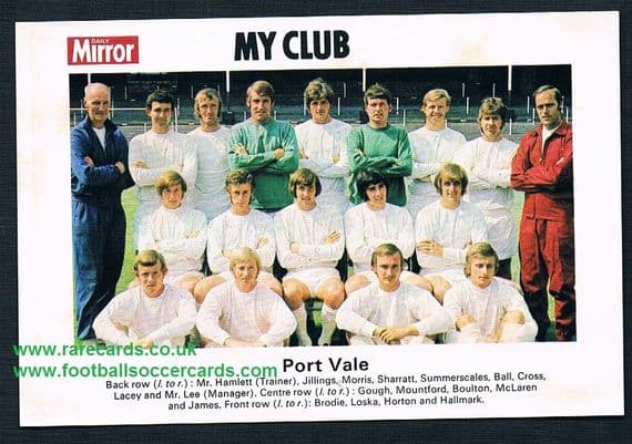1970 My Club Daily Mirror postcard-size card Port Vale