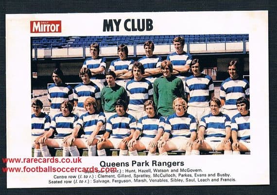 1970 My Club Daily Mirror postcard-size card QPR