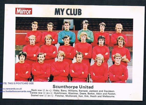 1970 My Club Daily Mirror postcard-size card Scunthorpe United