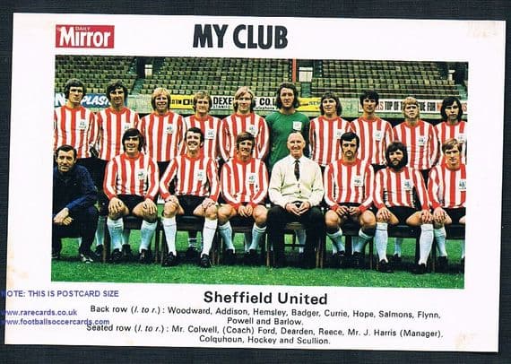 1970 My Club Daily Mirror postcard-size card Sheffield United