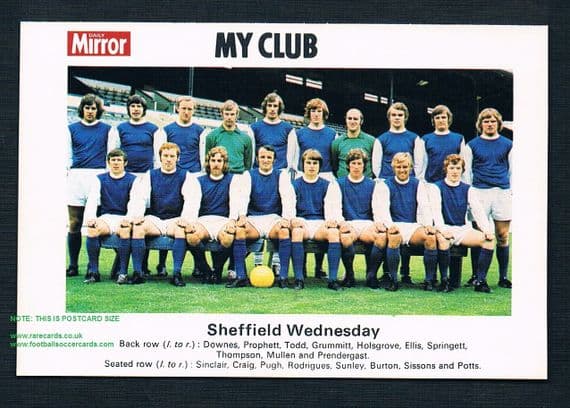 1970 My Club Daily Mirror postcard-size card Sheffield Wednesday