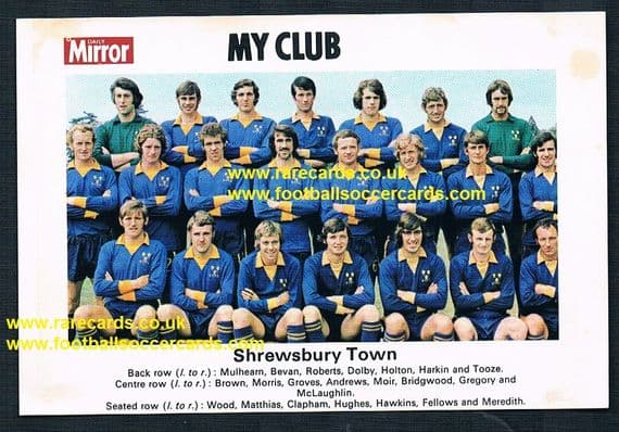1970 My Club Daily Mirror postcard-size card Shrewsbury Town1970 My Club Daily Mirror postcard-size
