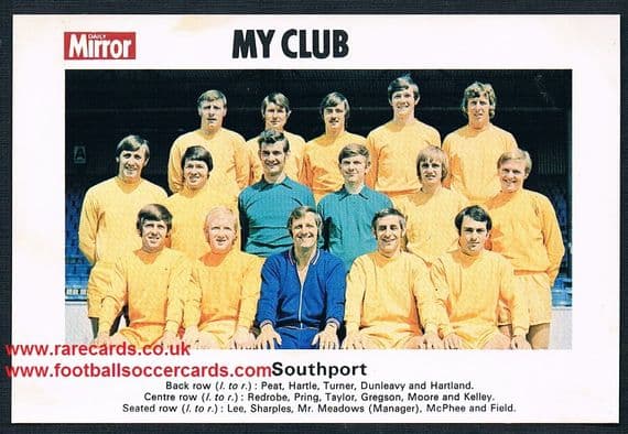 1970 My Club Daily Mirror postcard-size card Southport