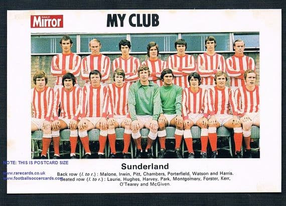 1970 My Club Daily Mirror postcard-size card Sunderland