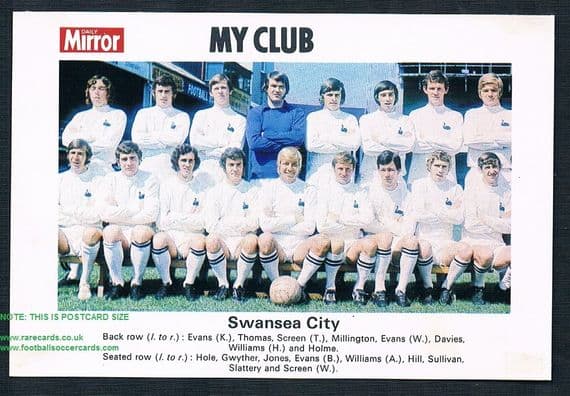 1970 My Club Daily Mirror postcard-size card Swansea City