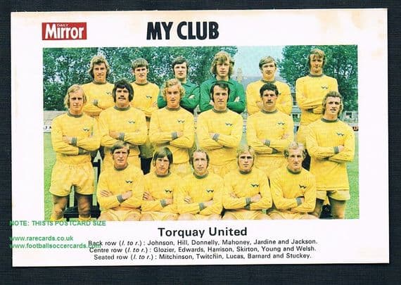 1970 My Club Daily Mirror postcard-size card Torquay United