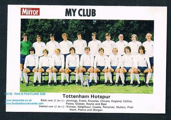 1970 My Club Daily Mirror postcard-size card Tottenham Hotspur