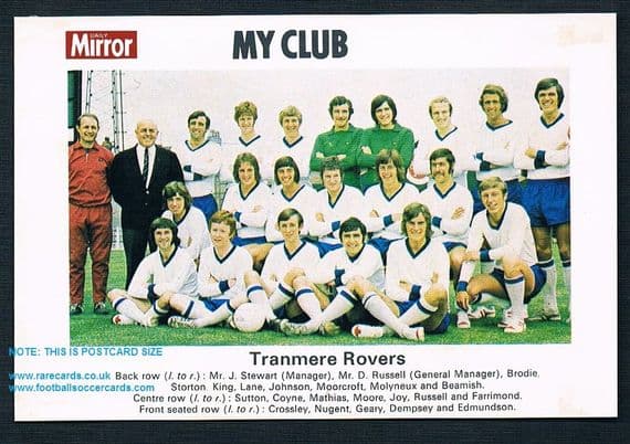 1970 My Club Daily Mirror postcard-size card Tranmere Rovers