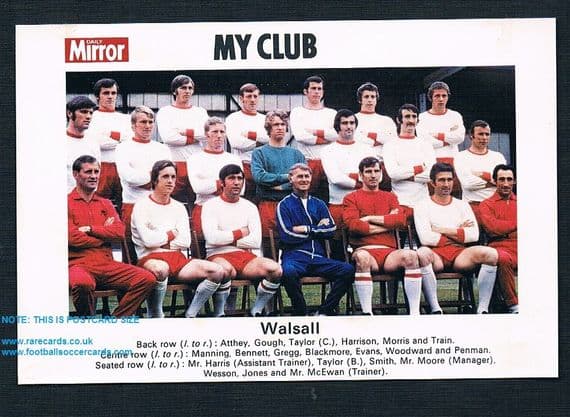 1970 My Club Daily Mirror postcard-size card Walsall