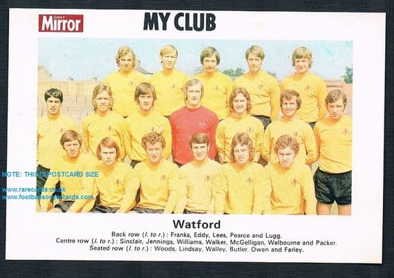 1970 My Club Daily Mirror postcard-size card Watford FC