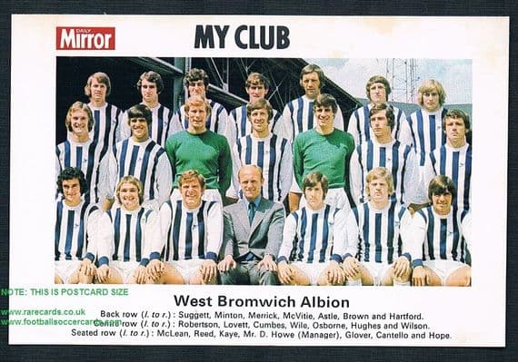 1970 My Club Daily Mirror postcard-size card WBA