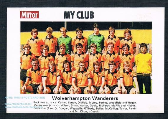 1970 My Club Daily Mirror postcard-size card Wolves