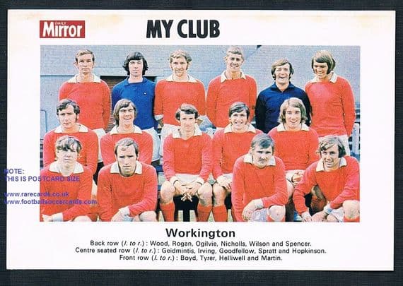 1970 My Club Daily Mirror postcard-size card Workington