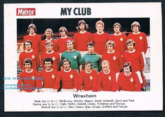 1970 My Club Daily Mirror postcard-size card Wrexham