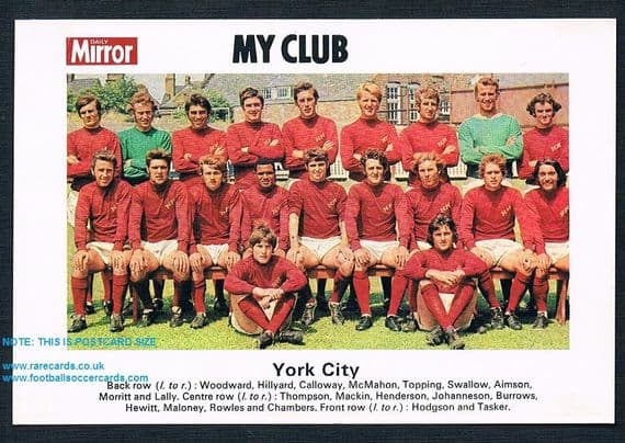 1970 My Club Daily Mirror postcard-size card York City