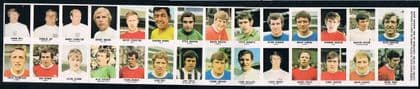 1970 Sun Soccer Calendar UNCUT strip 28 Shilton Charlton Moore Banks Ball Astle Stiles Hurst Peters