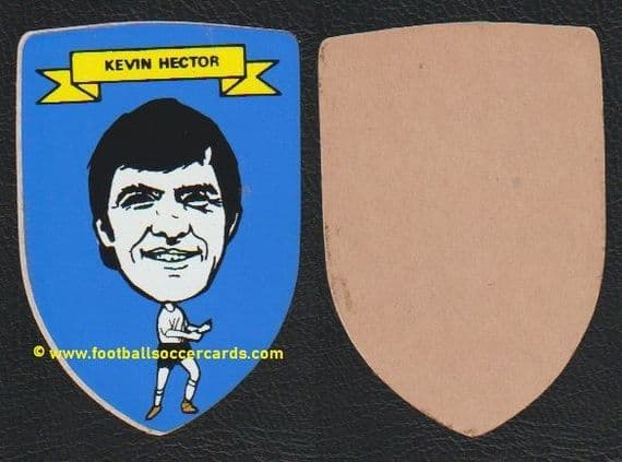 1971 Kevin Hector Derby County BAB caricature shield sticker with unused backing paper