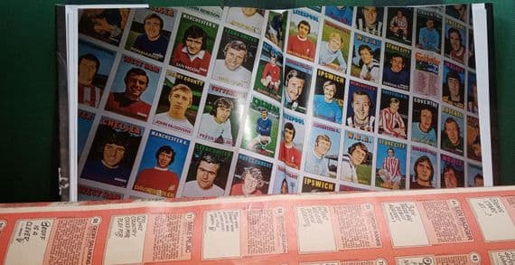 1972 A&BC Gum complete sheet of 220 uncut orange-red back Footballer Gum cards, unused proof sheet