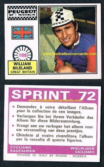 1972 Billy Bilsland William Law GB PANINI Sprint 72 cycling card