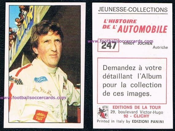 1972 French Panini Jochen Rindt F1 World Champion unused card