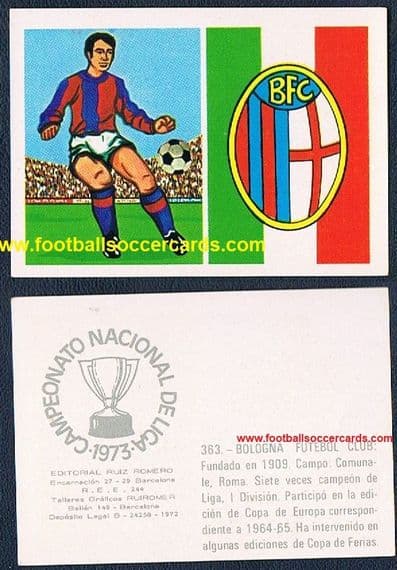1972 RuiRomer Campeonato 1973 Spanish card of BOLOGNA